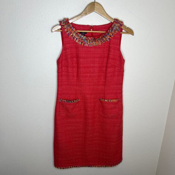 Talbots Coral Tweed Sheath Dress Confetti FringeTrim 4 - Picture 1 of 13